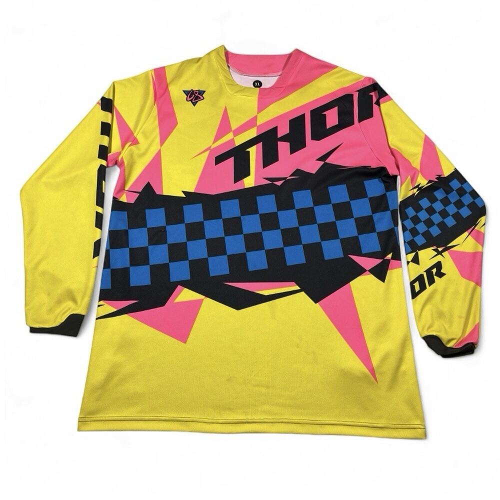 Thor Motocross Jersey Retro Neon Pink Yellow Blue Long Sleeve XL BMX MX